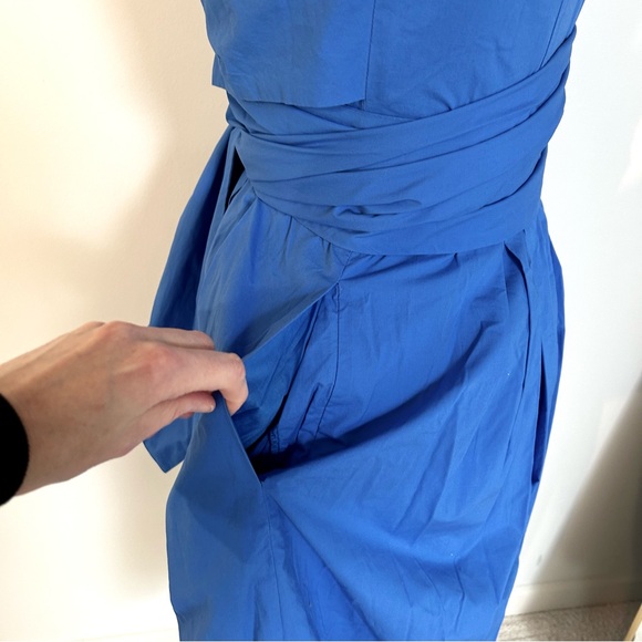 J. Crew Women’s Cotton Poplin Blue Faux Wrap Midi Dress Sz 4 - Picture 8 of 15